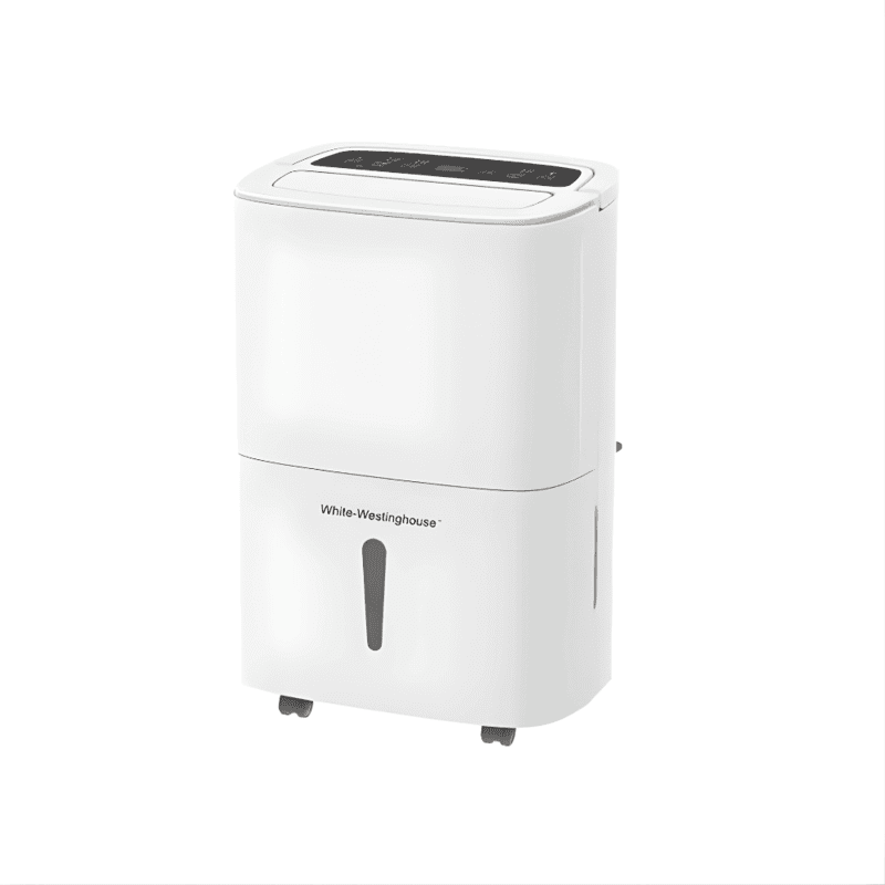 White Westinghouse WDE602 60-liter industrial dehumidifier in a sleek white finish.