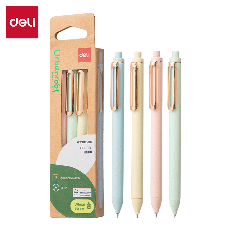 DELI G338E-BK GEL PEN 0.5MM BLACK PKT/4PCS
