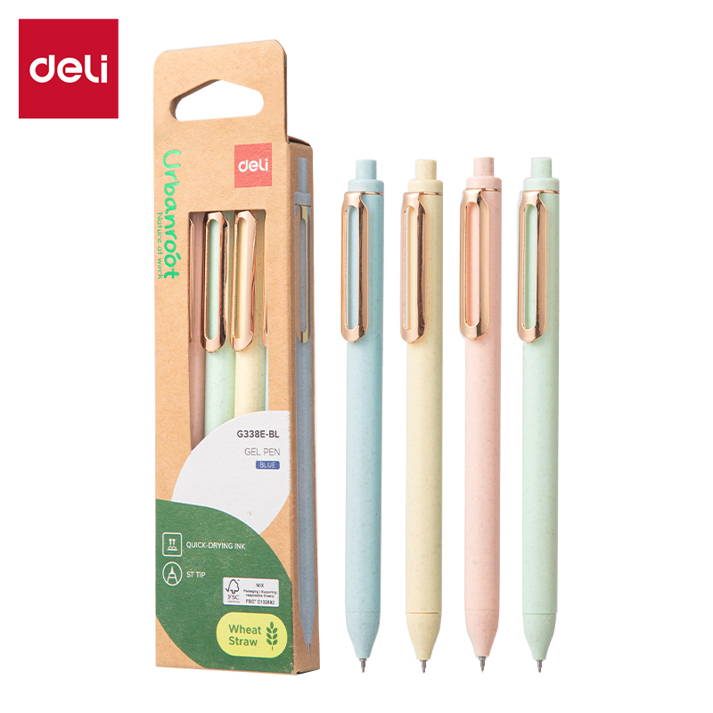 DELI G338E-BL GEL PEN 0.5MM BLUE PKT/4PCS