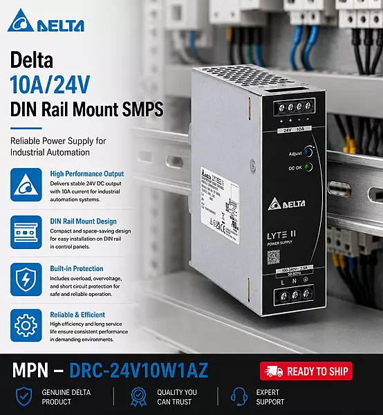 Delta SMPS 10A/24V DIN Rail Mount
