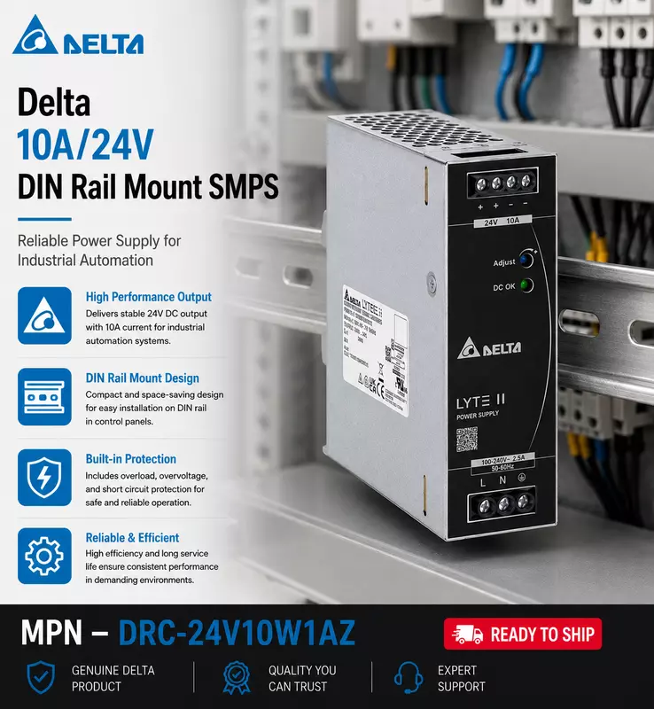 Delta SMPS 10A/24V DIN Rail Mount