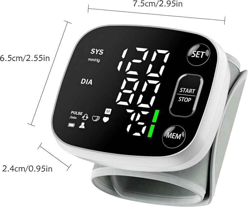 Oklar Blood Pressure Monitor for Home Use Rechargeable Blood Pressure Cuff Wrist Digital BP Machine with LED Backlit Display