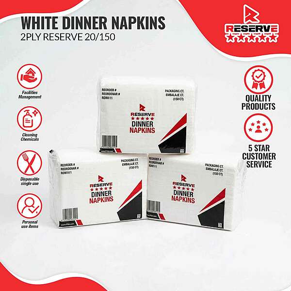 Dinner Napkins (A) Wht 2Ply Reserve 20/150