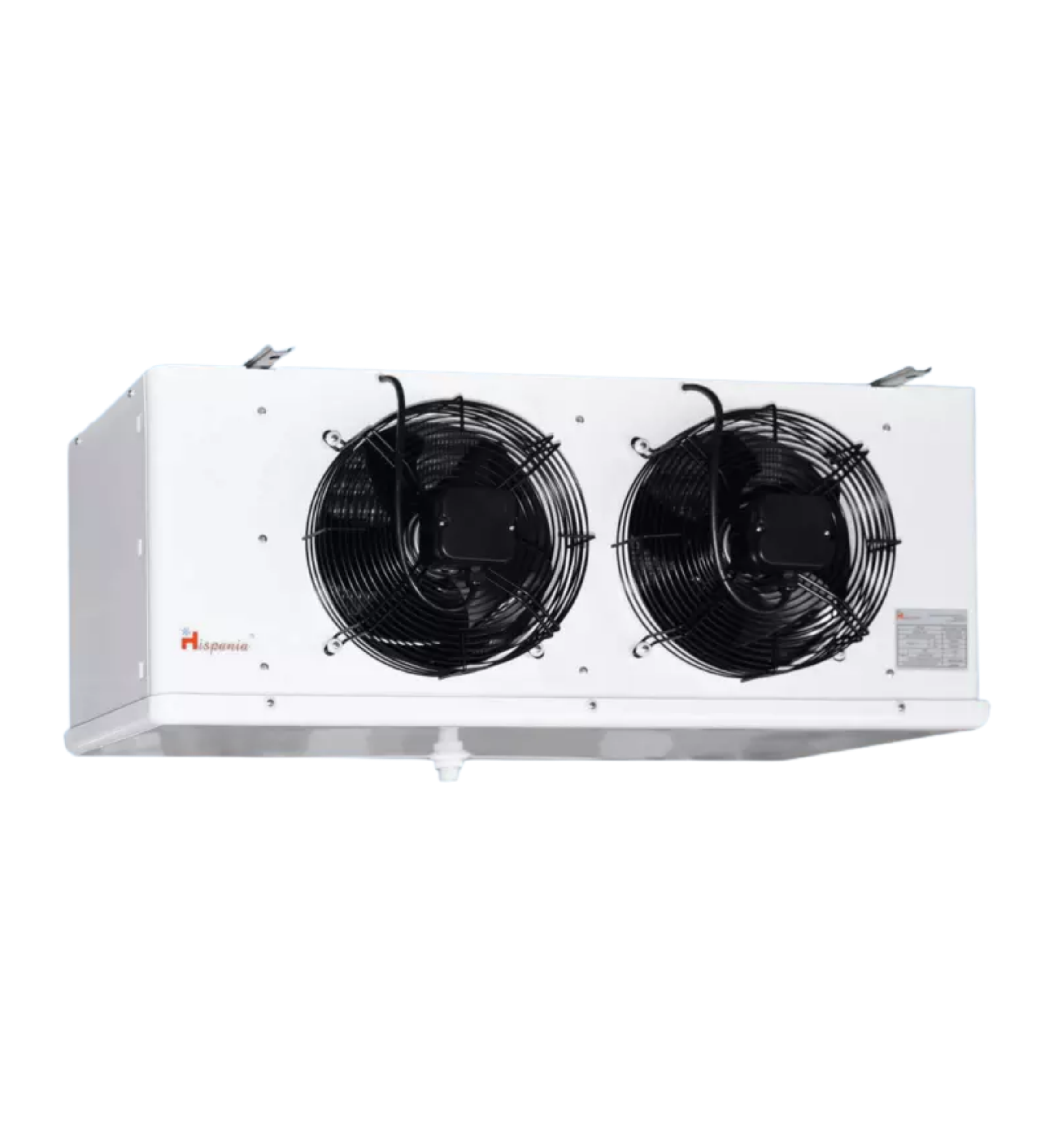 Evaporador Hispania Bajo Perfil Deshielo por Aire y Eléctrico Modelo HEA-2E 102-6B Voltaje 230V/1F/60HZ BTU/HR 25 °F y 10 °F TD 13073 BTU/HR -20 °F y 10 °F TD 10153 A.P.P. 6.3 Ventiladores 2