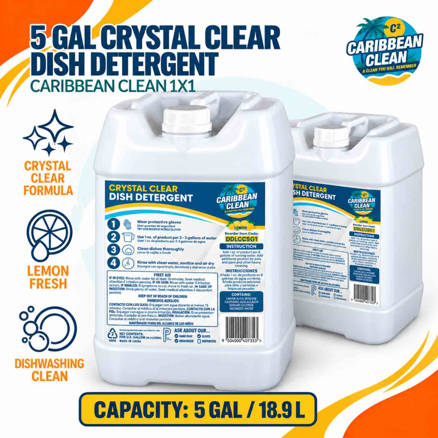 Dish Detergent Crystal Clean Caribbean Clean 5 Gal 1/1