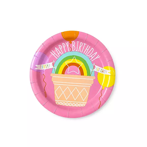 Disposable Paper Plates Set of 20 | Happy Birthday Rainbow Theme Birthday Party Plates for Kids & Celebrations