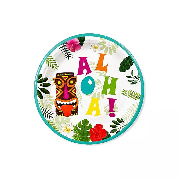 Disposable Paper Plates Set of 20 | Aloha Hawaiian Theme Party Plates for Kids & Celebrations