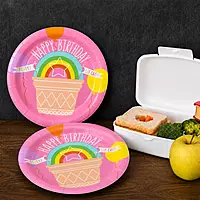 Disposable Paper Plates Set of 20 | Happy Birthday Rainbow Theme Birthday Party Plates for Kids & Celebrations