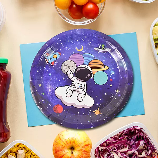 Disposable Paper Plates Set of 20 | Space Theme Birthday Party Plates for Kids & Celebrations