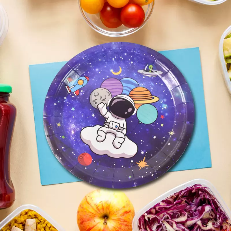 Disposable Paper Plates Set of 20 | Space Theme Birthday Party Plates for Kids & Celebrations