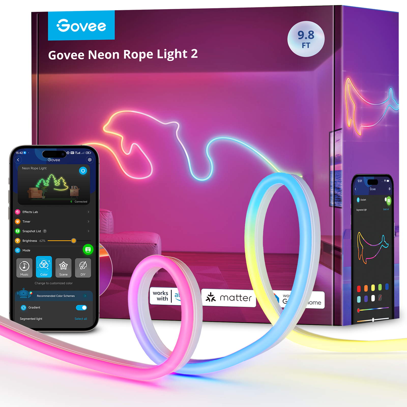 Govee Neon Rope Light 2 (White) – Supports Matter (HomeKit, Google, Alexa, SmartThings)