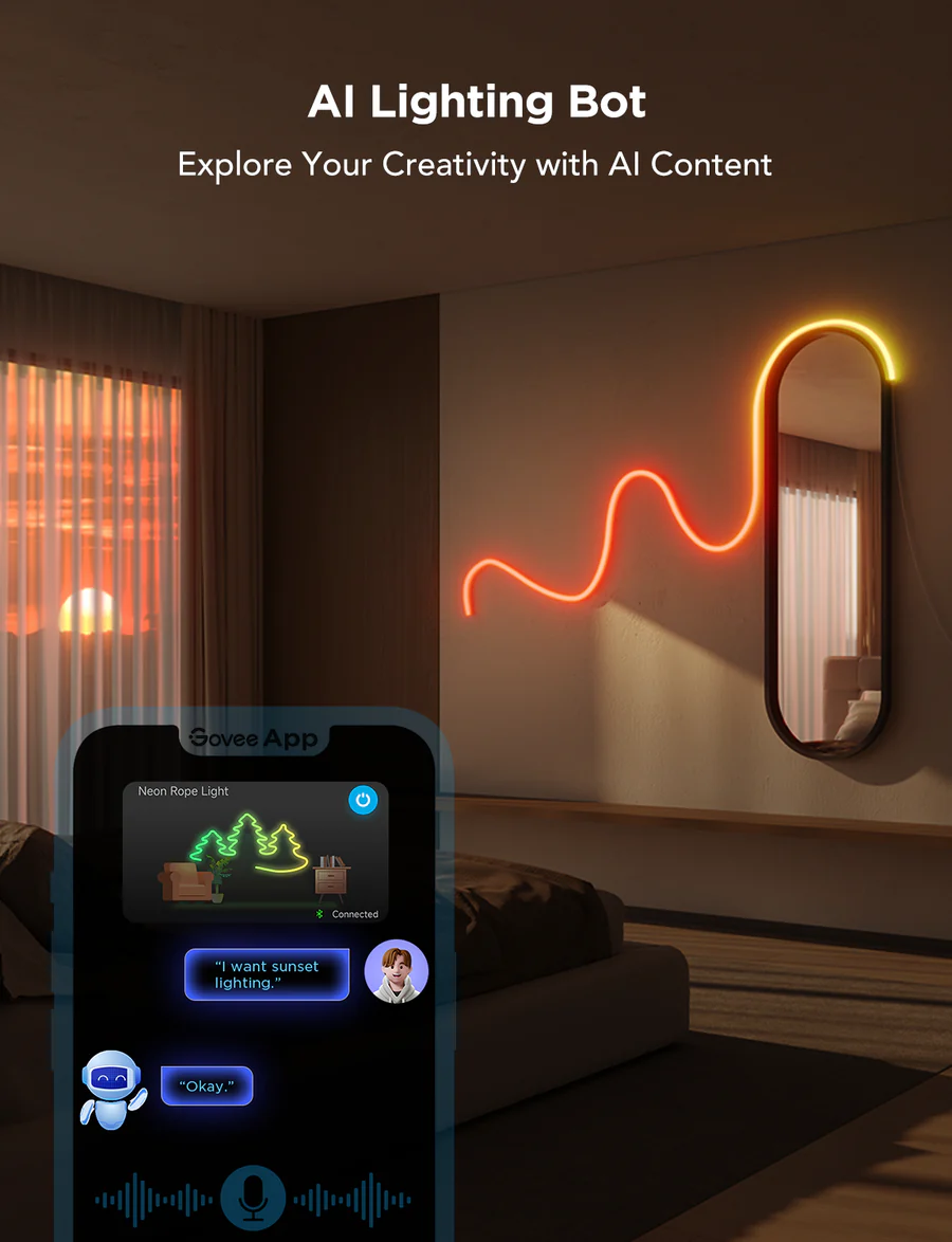 Govee Neon Rope Light 2 (White) – Supports Matter (HomeKit, Google, Alexa, SmartThings)