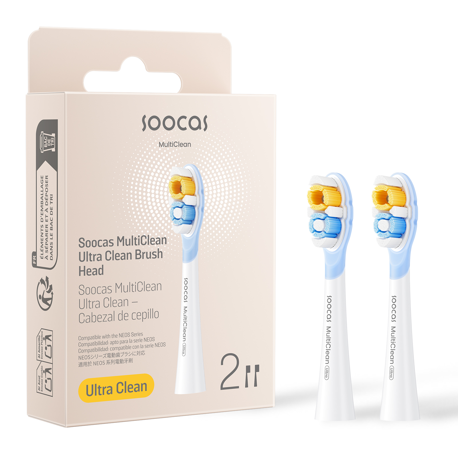 Soocas NEOS II Ultra Clean Toothbrush Head (2-Pack) - Original Replacement Brush Heads