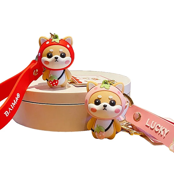 Cute Shiba Inu Cartoon Keychain with Wrist Strap