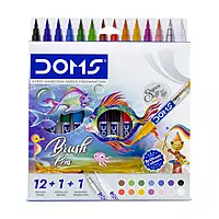DOMS Brush Pens Set 14 Pack | 12 Colors + Metallic Silver + Blender for Calligraphy & Art