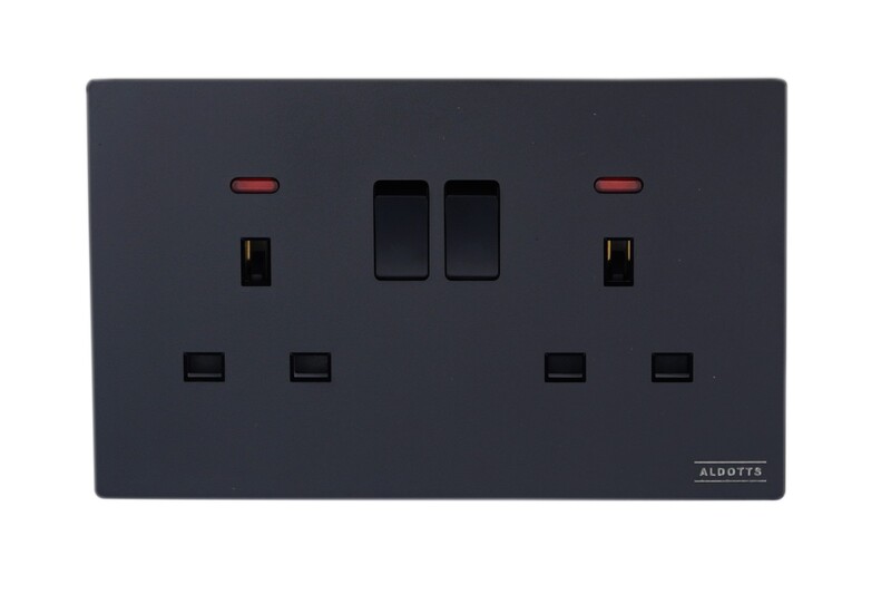 Double Flat Pin Switch Socket With Neon - Black