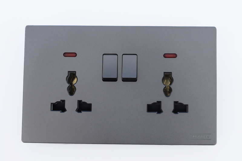 Double Universal Switch Socket With Neon - Grey