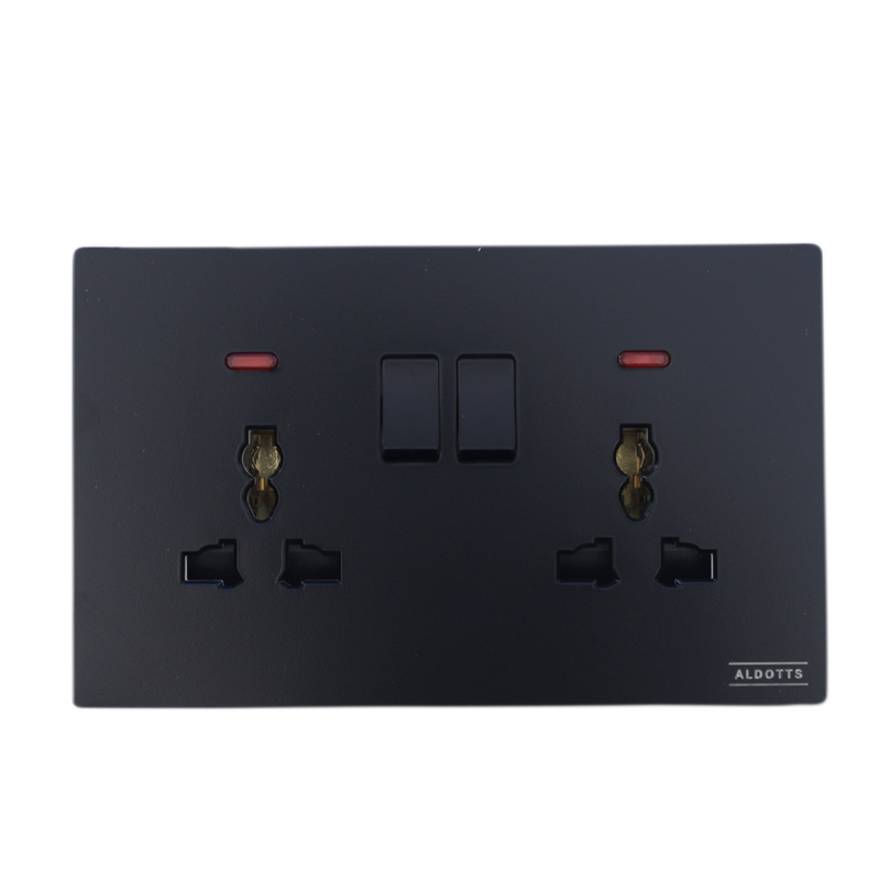 Double Universal Switch Socket With Neon - Black