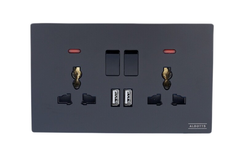 Double Universal Switch Socket With Neon Double USB Outlet - Black