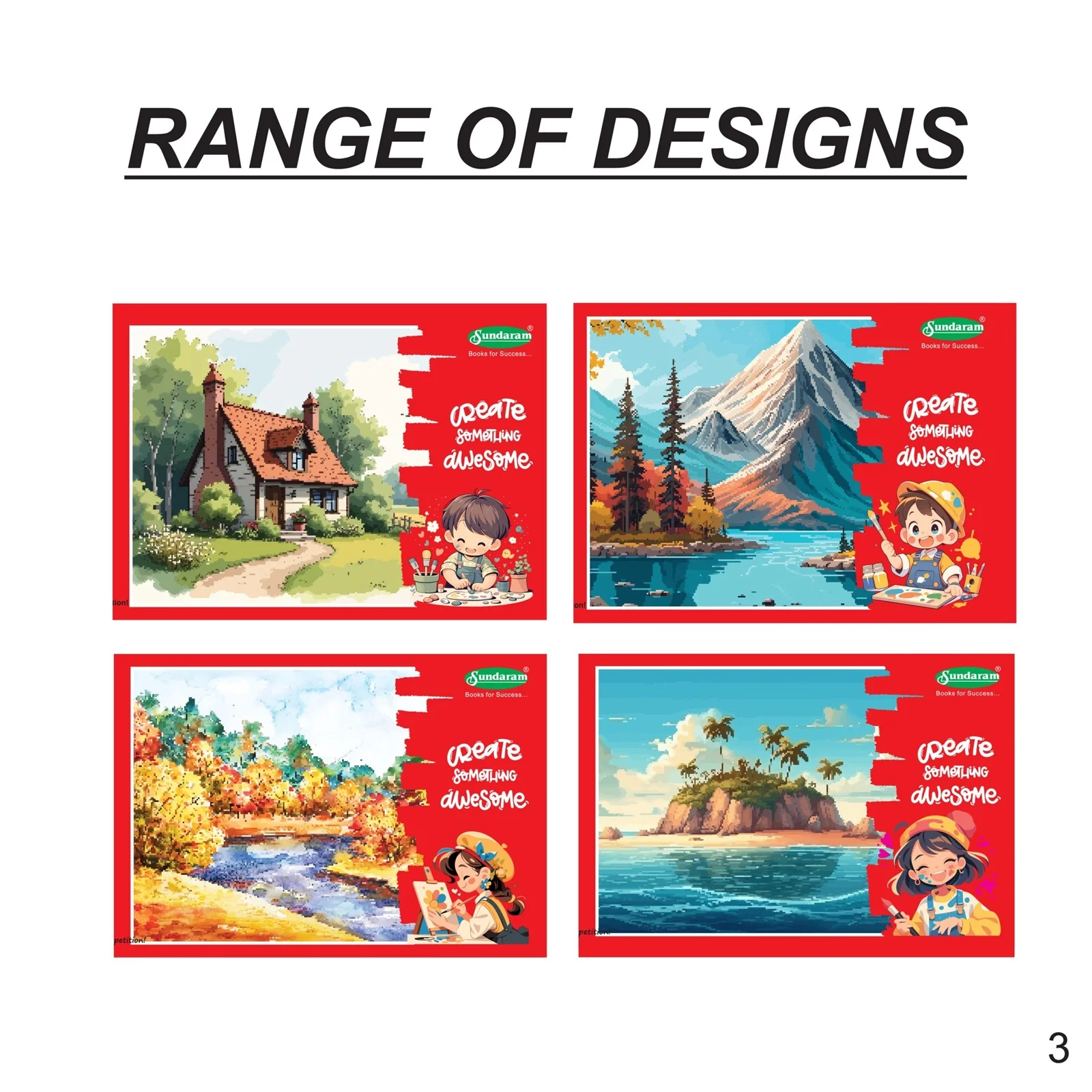 Drawing Book 3A Red 100 GSM – 36 Pages Pack of 4 for Sketching, Drawing & Art Projects