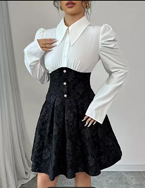 Dress Two-Toned Long-Sleeved Mini N