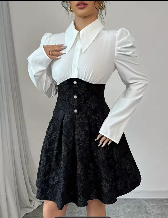 Dress Two-Toned Long-Sleeved Mini N