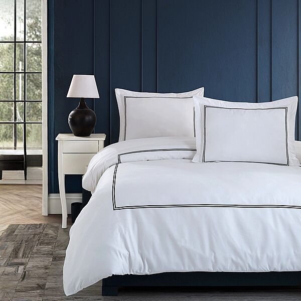 Luxury Navy Blue Stripe Bedding Set - Queen