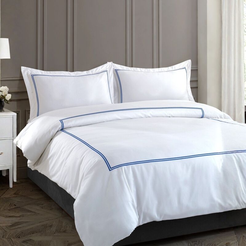Luxury Navy Blue Stripe Bedding Set - King