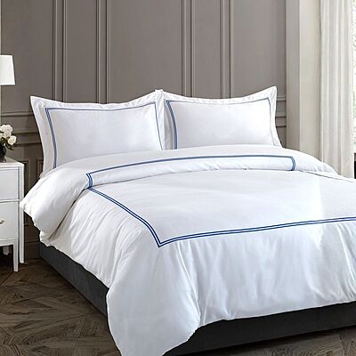 Luxury Navy Blue Stripe Bedding Set - Queen