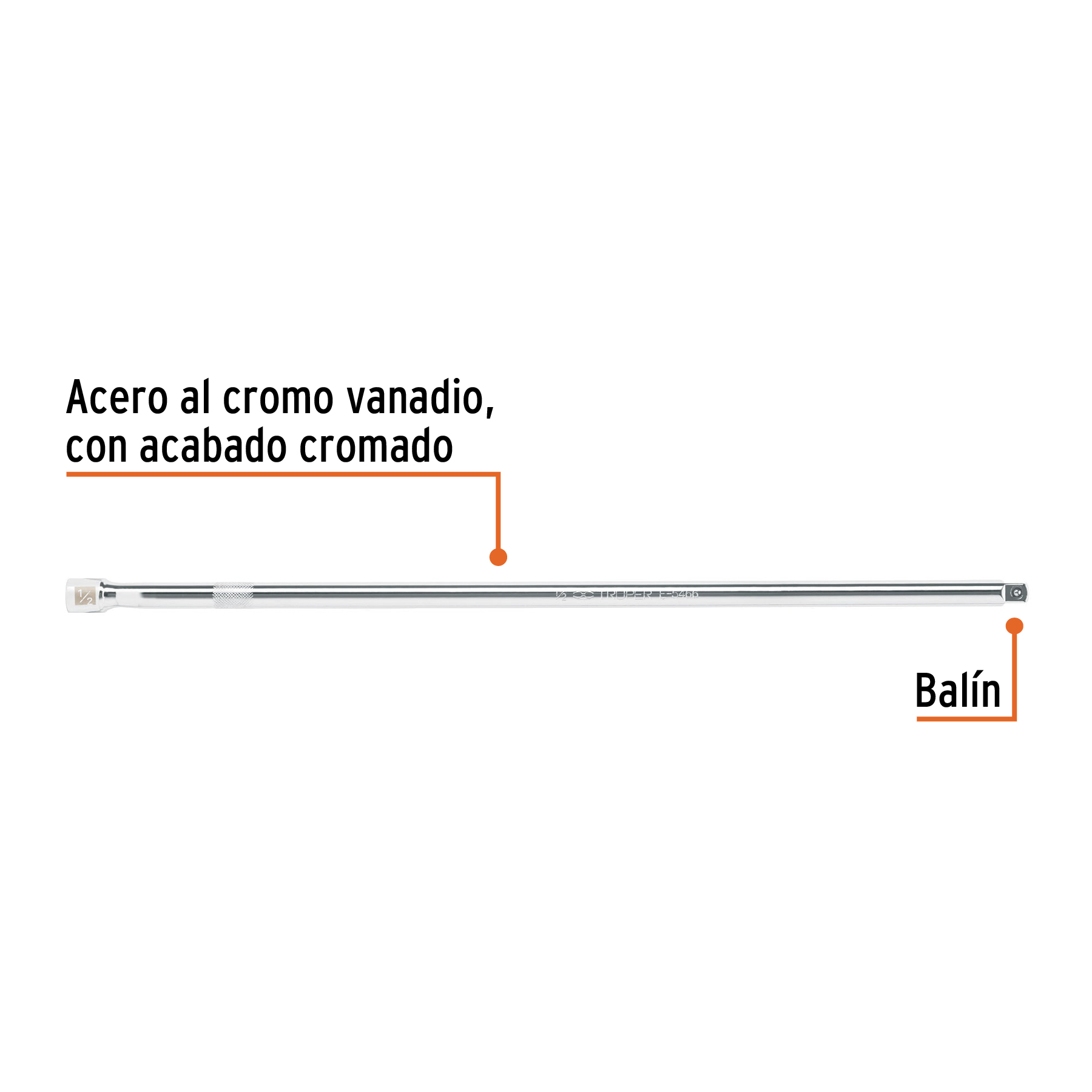 Extensión cuadro 1/2' para matraca, largo 20', Truper' - E-5465 / 13919