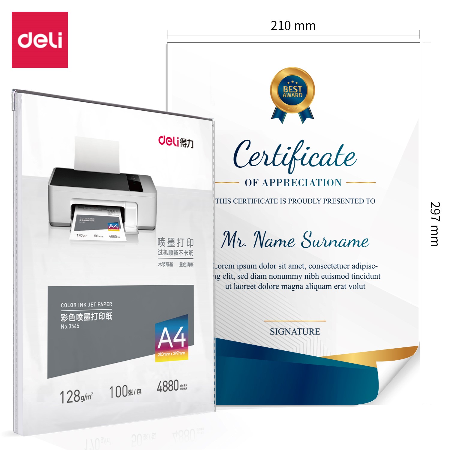 DELI 3545 CERT. INKJET P/PAPER 128GSM 100/SHTS