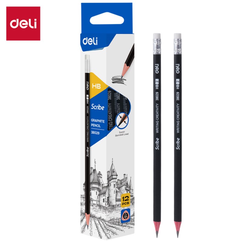 DELI SCRIBE E38029 HB PENCILS WITH RUBBER-TIP