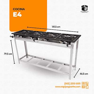 E4 COCINA A GAS EXTRA CON 4 QUEMADORES (2 DOBLES) EN LINEA E4 COCINA A GAS EXTRA CON 4 QUEMADORES (2 DOBLES) EN LINEA