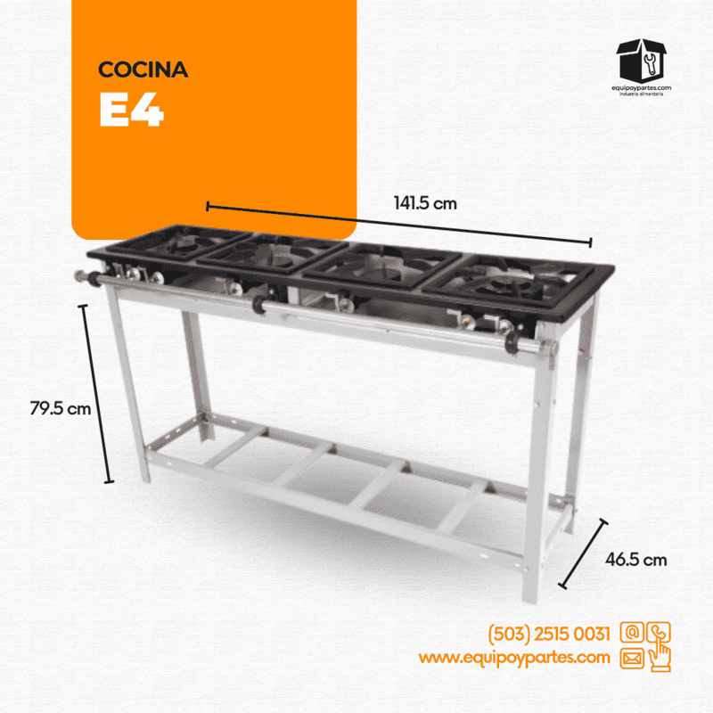 E4 COCINA A GAS EXTRA CON 4 QUEMADORES (2 DOBLES) EN LINEA E4 COCINA A GAS EXTRA CON 4 QUEMADORES (2 DOBLES) EN LINEA
