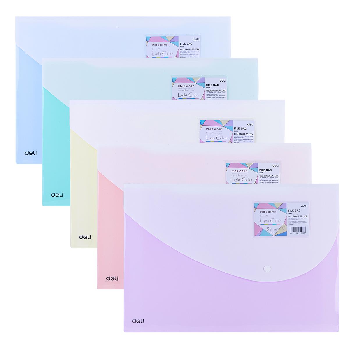 DELI 5506 FC FILE BAG ASST COLORS Pack of 10pcs