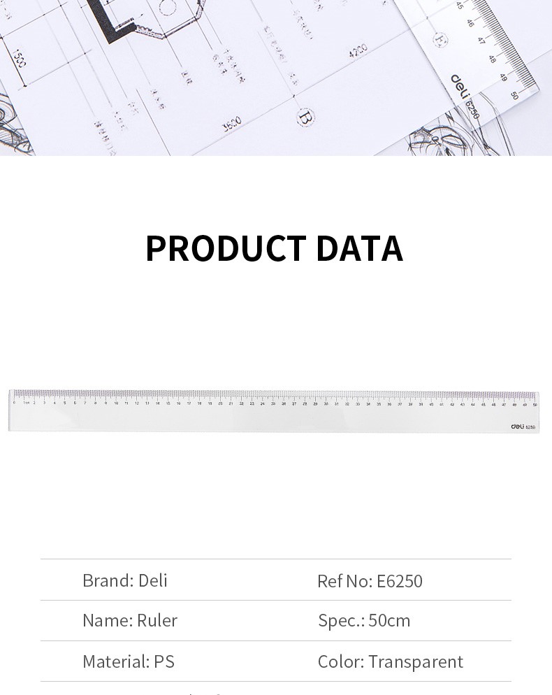 DELI E6250 DURABLE RULER 50CM 20"