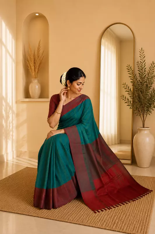 Arani soft silk Green with red
