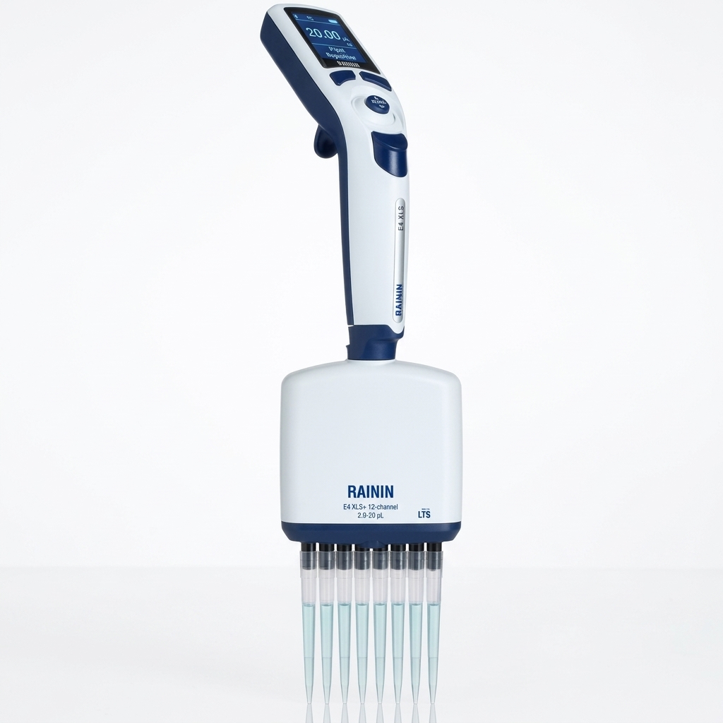 Pipeta electrónica 8 canales, 100-1020 µL, autoclavable, espacios ajustables entre puntilla. Marca Rainin Mettler Toledo. Catálogo E8-1200XLS+R