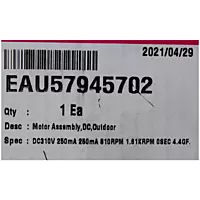 Motor Condensador para Minisplit LG Inverter, Modelo VR, VM EAU57945702 13450