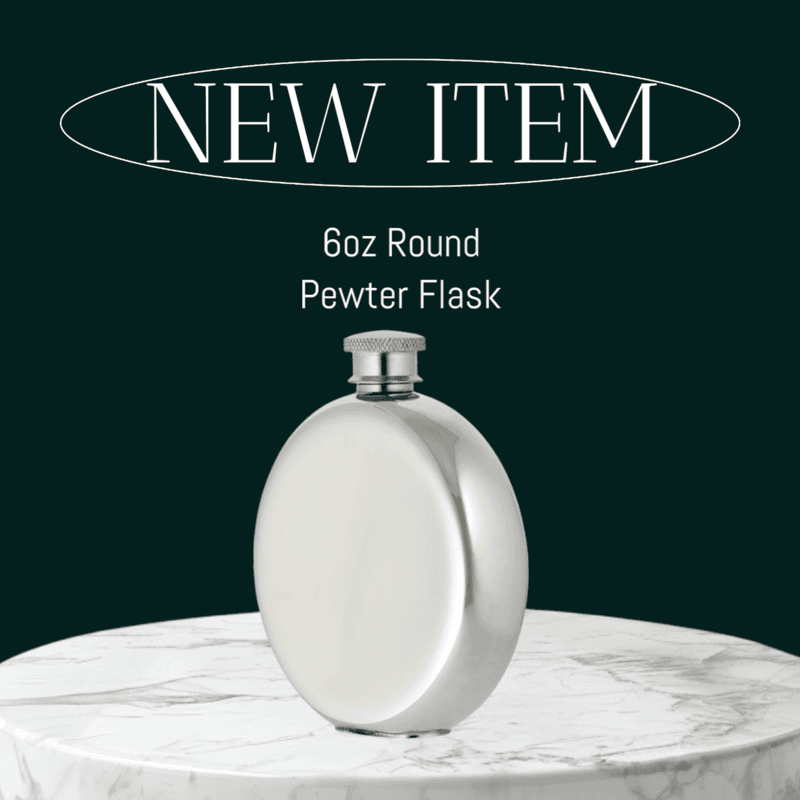 Spirit Flask Traditional Round Shape Plain, 6 oz, English Pewter. SKU #: EB31006/P.