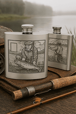 Fishing Scene Pewter Flask 6oz. SKU #: EB32400.