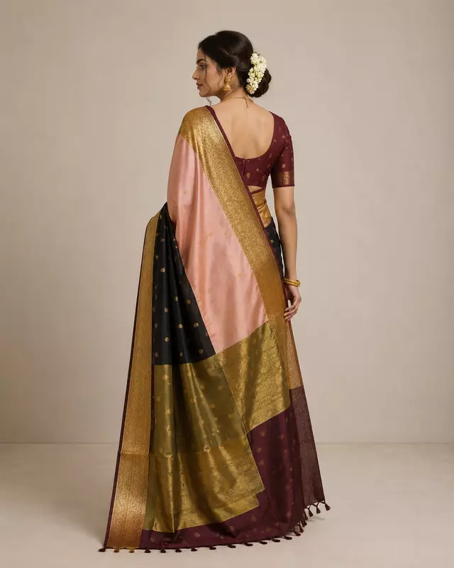 Pink with Black Banarasi Silk