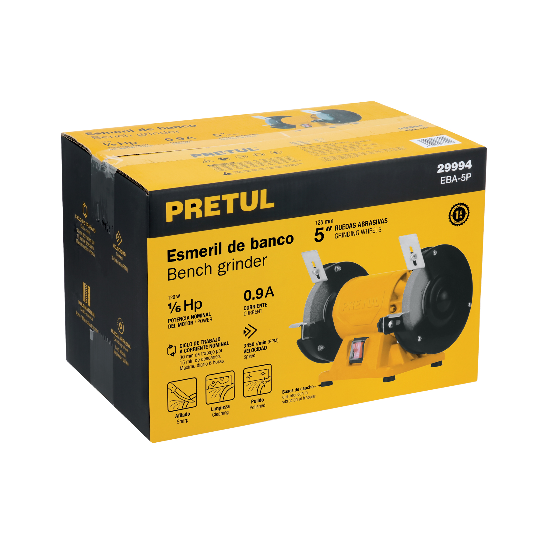Esmeril de banco de 5' de 1/6 Hp Pretul - EBA-5P / 29994