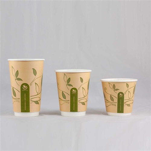 Paper Coffee Cup Biodegradable & Compostable Double Wall Leaves Kraft 12 Oz Ctn 500