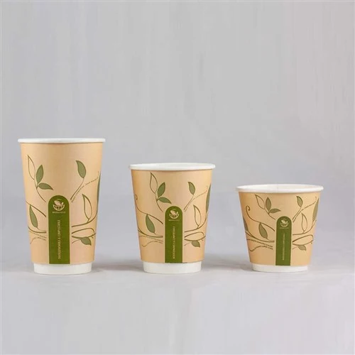 Paper Coffee Cup Biodegradable & Compostable Double Wall Leaves Kraft 16 Oz Ctn 500