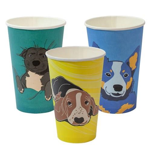 Paper Coffee Cup Core Aqueous Lined Single Wall Dog Series Plastic Free Packing 16 Oz