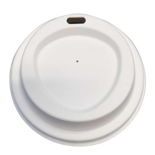 Coffee Cup Lid Natural Fibre White Compostable for 90mm Cup Carton 1000