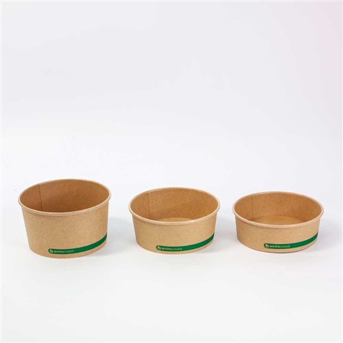PLAnet Container Round Salad Bowl PLA Lined Paperboard Kraft 24 oz