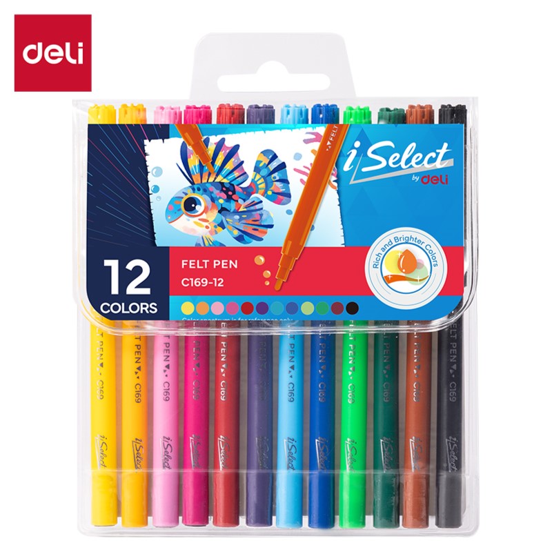 DELI EC169-12 COLOR FELT PENS BULLET TIP 1.0MM
