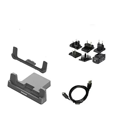 EDA10A single charging dock, kit includes: Dock, USB Cable, 5V 2A power adapter, and plugs for US,UK,AU,EU,IN.